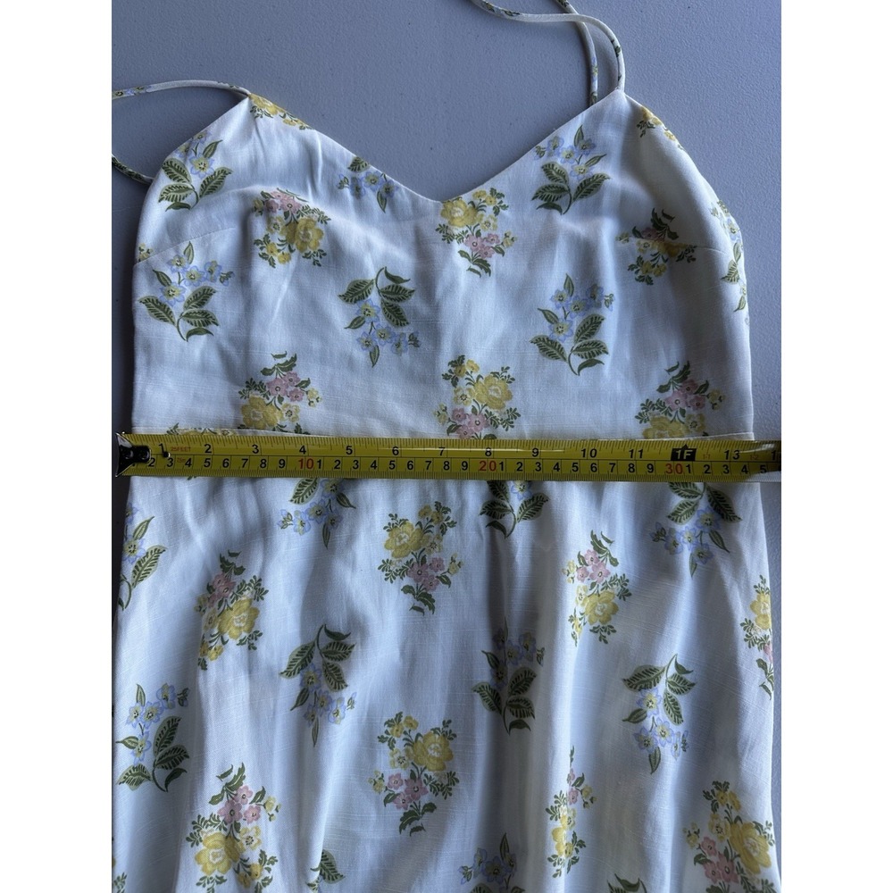 Zara Women's Small Midi Dress Printed Floral Sleeveless Ecru Linen Blend EUC - Picture 6 of 14